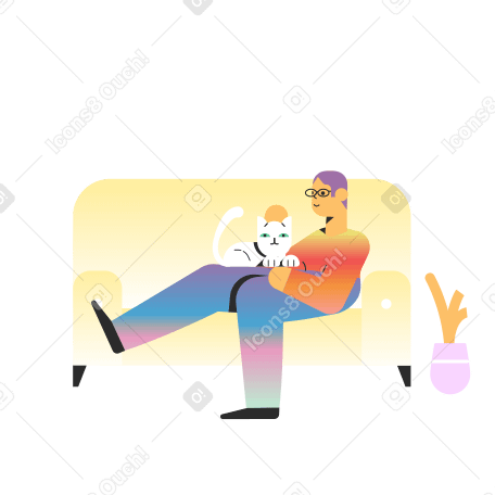 At home with cat  Illustration in PNG, SVG