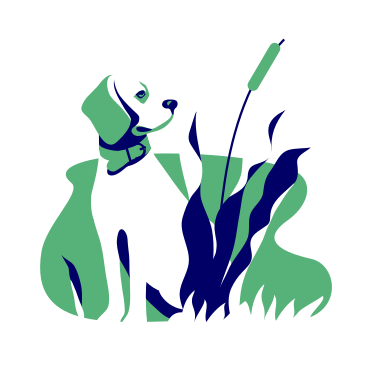 Hunting dog sitting in the reeds PNG, SVG