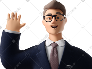 Close up of businessman in dark blue suit waving hello PNG, SVG