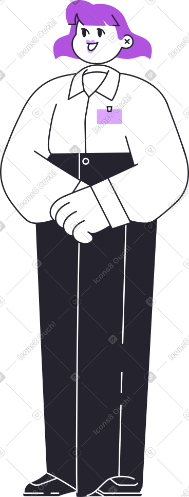 Smiling woman with staff badge PNG, SVG