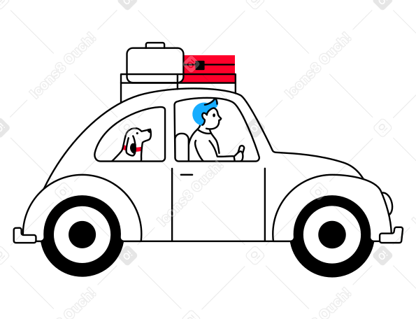 Man traveling by car with dog PNG, SVG