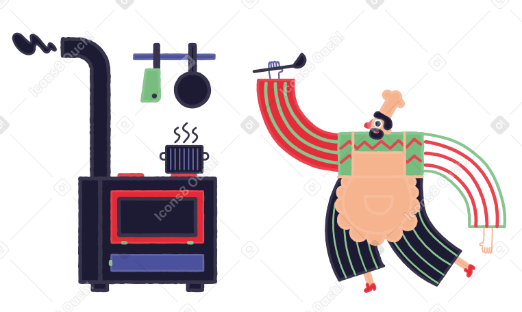 Man cooking on kitchen stove Illustration in PNG, SVG