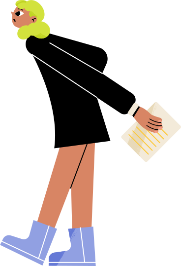 girl in a black dress with a document PNG, SVG