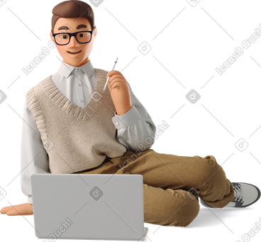 Young man working on a laptop PNG, SVG