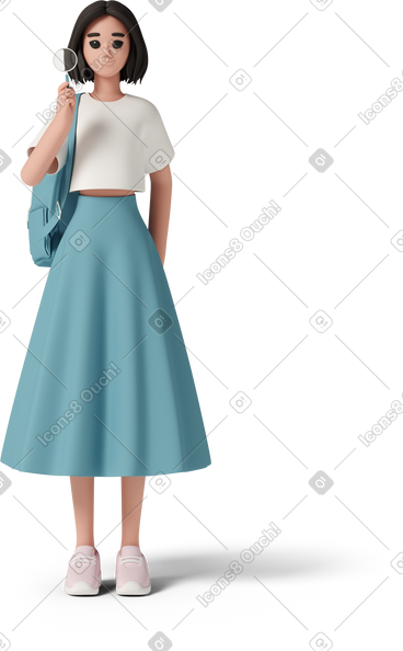 Student girl with magnifying glass PNG, SVG