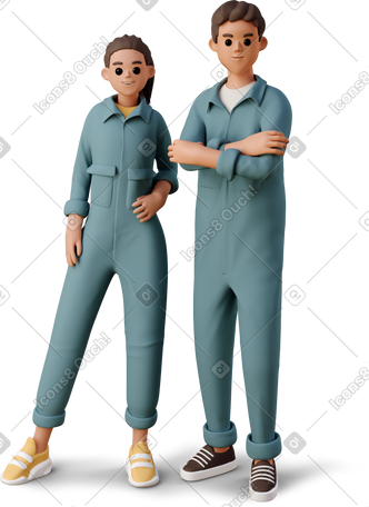 3D girl and boy in the worker jumpsuits PNG, SVG