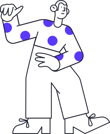 standing man in polka dot sweater and with hand up PNG, SVG