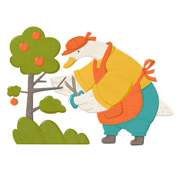 Goose leads an environmental lifestyle and grows apple trees in the orchard PNG, SVG