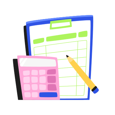 Clipboard with table, a calculator and a pencil PNG, SVG