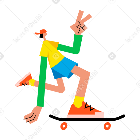 Boy riding skateboard animated illustration in GIF, Lottie (JSON), AE