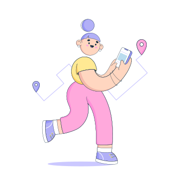 Woman with a phone follows a GPS navigator PNG, SVG