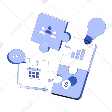 Project management, teamwork and integration animated illustration in GIF, Lottie (JSON), AE