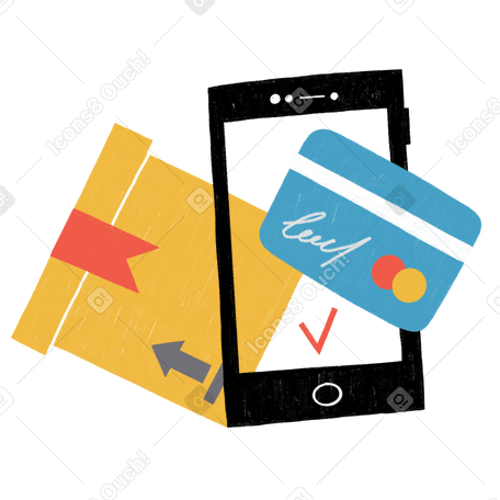 Payment processed for goods using a debit card and phone Illustration in PNG, SVG