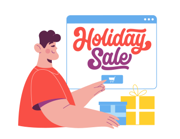 Schriftzug holiday sale mit browser und geschenkboxen PNG, SVG