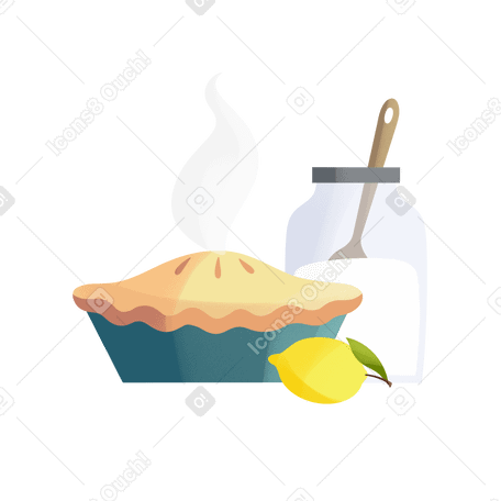 Pie with lemon and a jar of sugar PNG, SVG