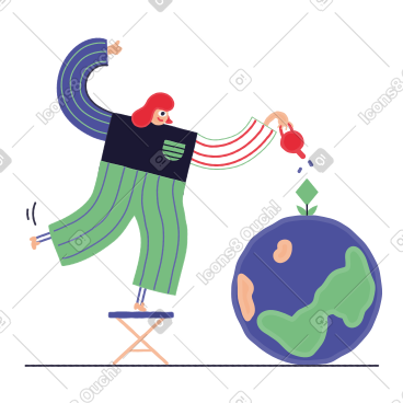 Girl watering a flower growing out of a planet PNG, SVG