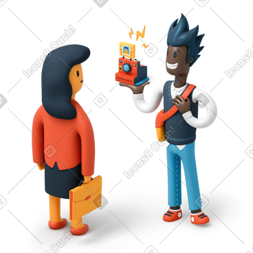 男人向女人展示即时相机 PNG, SVG