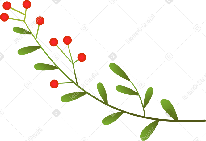 작은 붉은 열매와 잎이 있는 나뭇가지 PNG, SVG