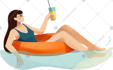 Young woman chilling in the sea water on inflatable ring PNG, SVG