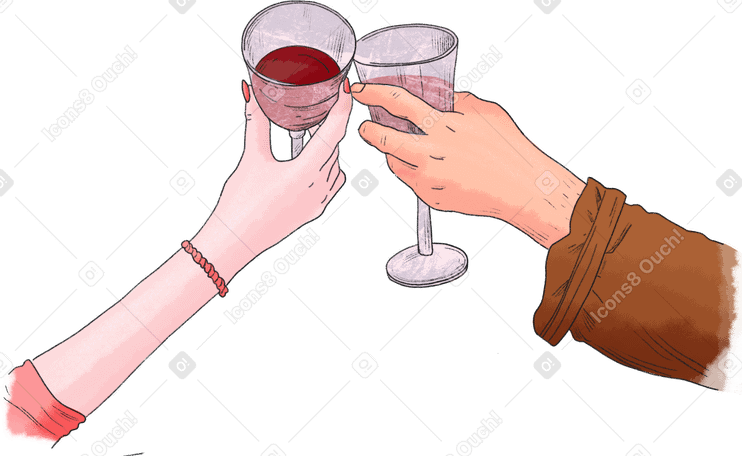 man's and a woman's hand with glasses of wine PNG, SVG