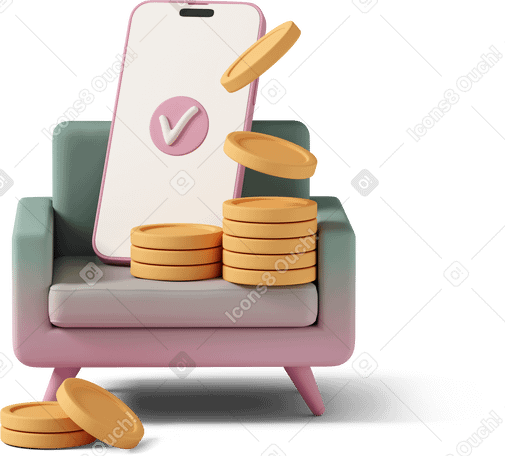 3D money and phone Illustration in PNG, SVG