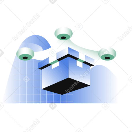 Flying drone delivering a package animated illustration in GIF, Lottie (JSON), AE