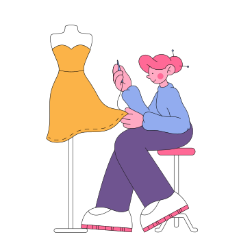 Fashion designer sewing a dress on the mannequin PNG, SVG