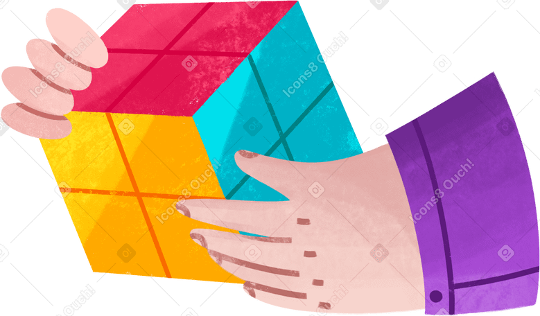 hands holding a rubik's cube Illustration in PNG, SVG