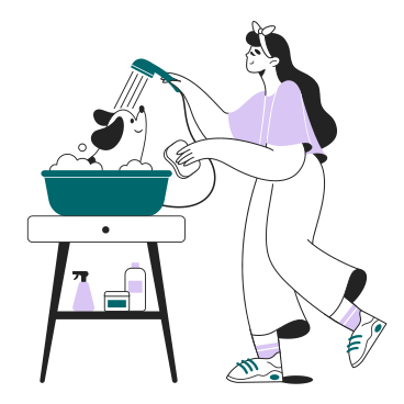Woman washes her dog PNG, SVG