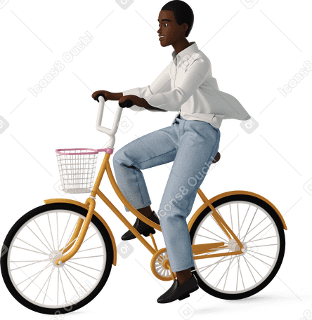 3D young woman on a bike Illustration in PNG, SVG