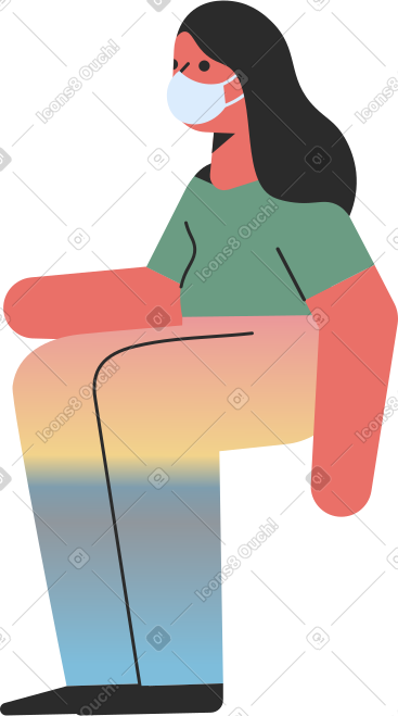 Seated woman in a medical mask PNG, SVG