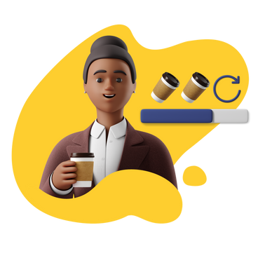 Businesswoman downloading energy by drinking coffee PNG, SVG