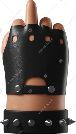 3D Rocker's tanned skin hand in leather glove showing a middle finger Illustration in PNG, SVG