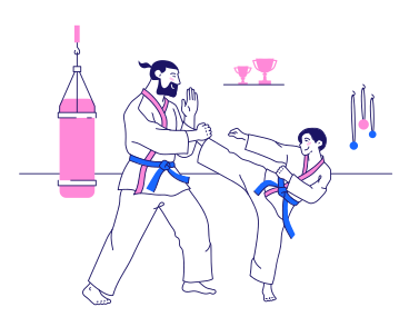 Kind und sein trainer machen karate PNG, SVG