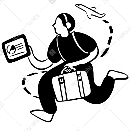 Деловой путешественник спешит к самолету в PNG, SVG