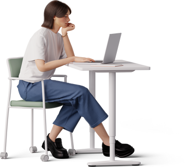 young woman working at desk PNG, SVG