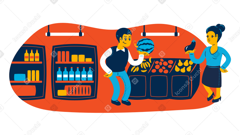 Man and woman choosing food in grocery store PNG, SVG