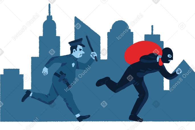 Chasing the thief Illustration in PNG, SVG
