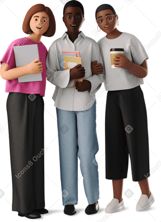 3D young women standing and smiling PNG、SVG
