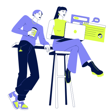 Illustrazione animata Il giovane e la donna stanno lavorando insieme su un progetto in GIF, Lottie (JSON), AE