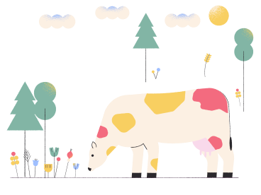 Корова пасется на пастбище в PNG, SVG