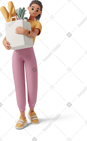 3D 提着购物袋的年轻女子 PNG, SVG