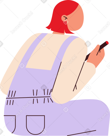 girl sitting and holding a pen Illustration in PNG, SVG