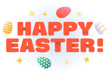 Lettering Happy Easter with Easter eggs and stars  PNG, SVG