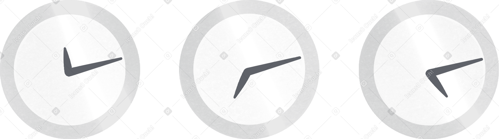 three grey clocks with different time zones PNG, SVG