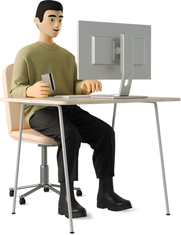 guy working on a computer and shopping online PNG, SVG