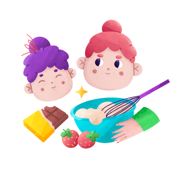 Mutter und tochter machen zusammen schokoladencupcakes mit erdbeeren PNG, SVG