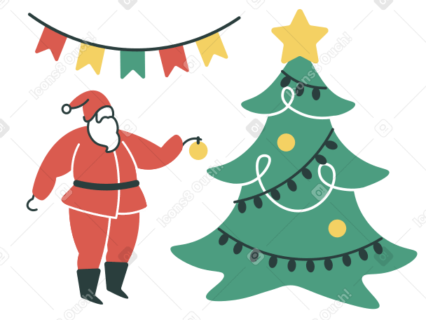 クリスマスツリーを飾るサンタクロース PNG、SVG