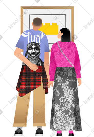 现代艺术博物馆的年轻男女 PNG, SVG