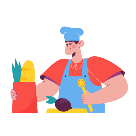 Chef with food is going to cook Illustration in PNG, SVG